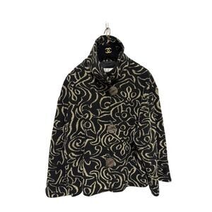 Caroline Rose Jacket Womens Large Black Beige Abstract Button Front Made USA